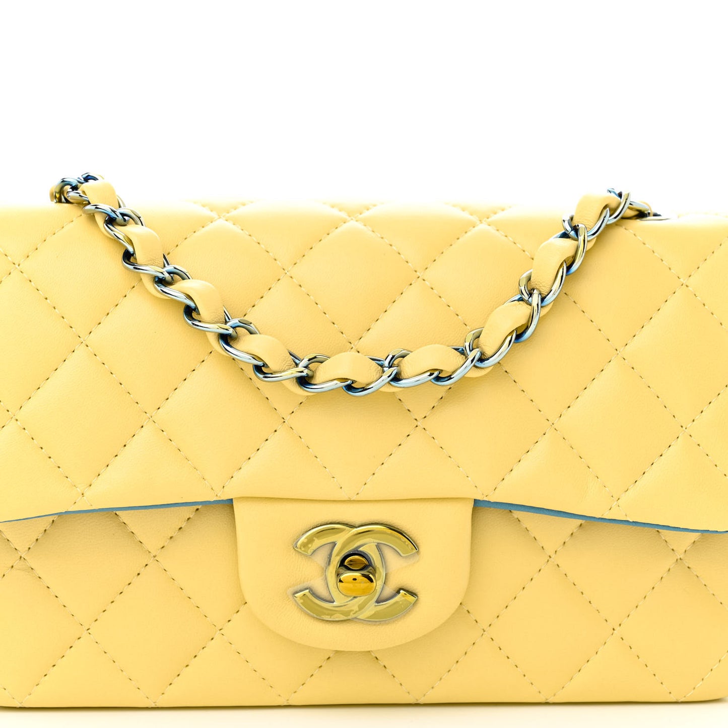 Lambskin Quilted Mini Rectangular Flap Yellow Blue