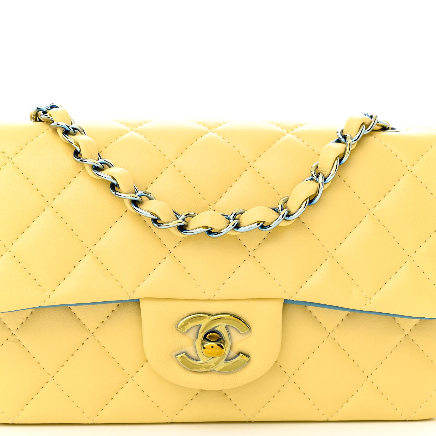 Chanel Lambskin Quilted Mini Rectangular Flap Yellow Blue 8 of 10