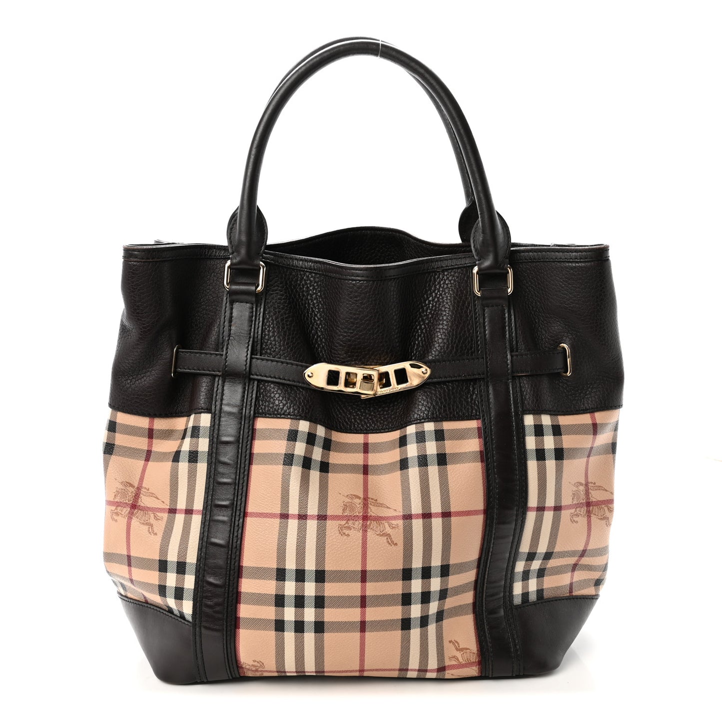 Grained Calfskin Haymarket Check Medium Golderton Tote Chocolate