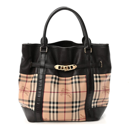 Burberry Grained Calfskin Haymarket Check Medium Golderton Tote Chocolate 1 of 10