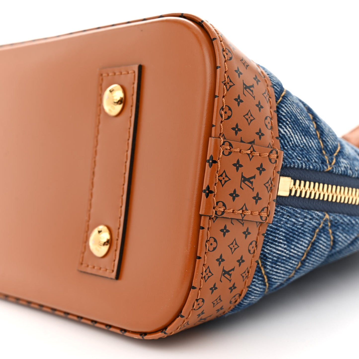 Denim Calfskin Reverse Monogram Malletage Alma BB Blue