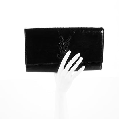 Saint Laurent Textured Patent Monogram Large Belle De Jour Clutch Black 2 of 7