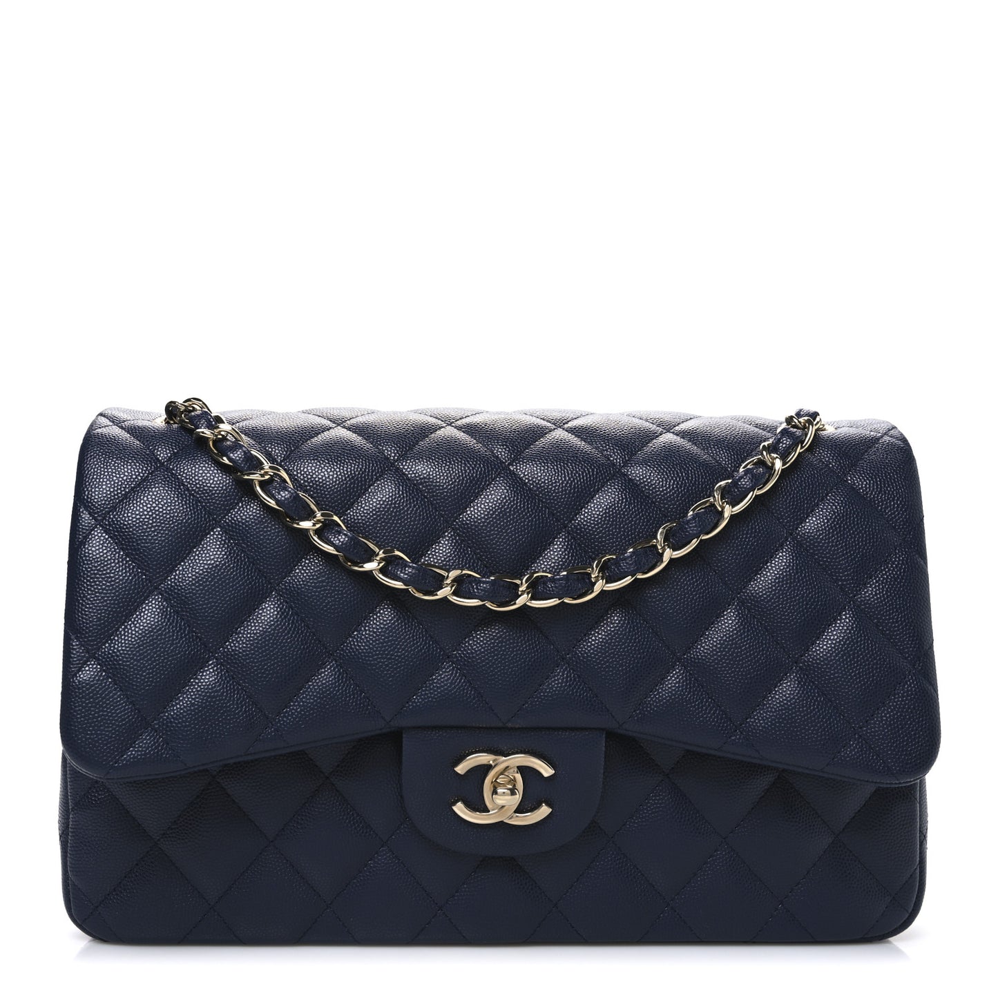 Caviar Quilted Jumbo Double Flap Navy Blue