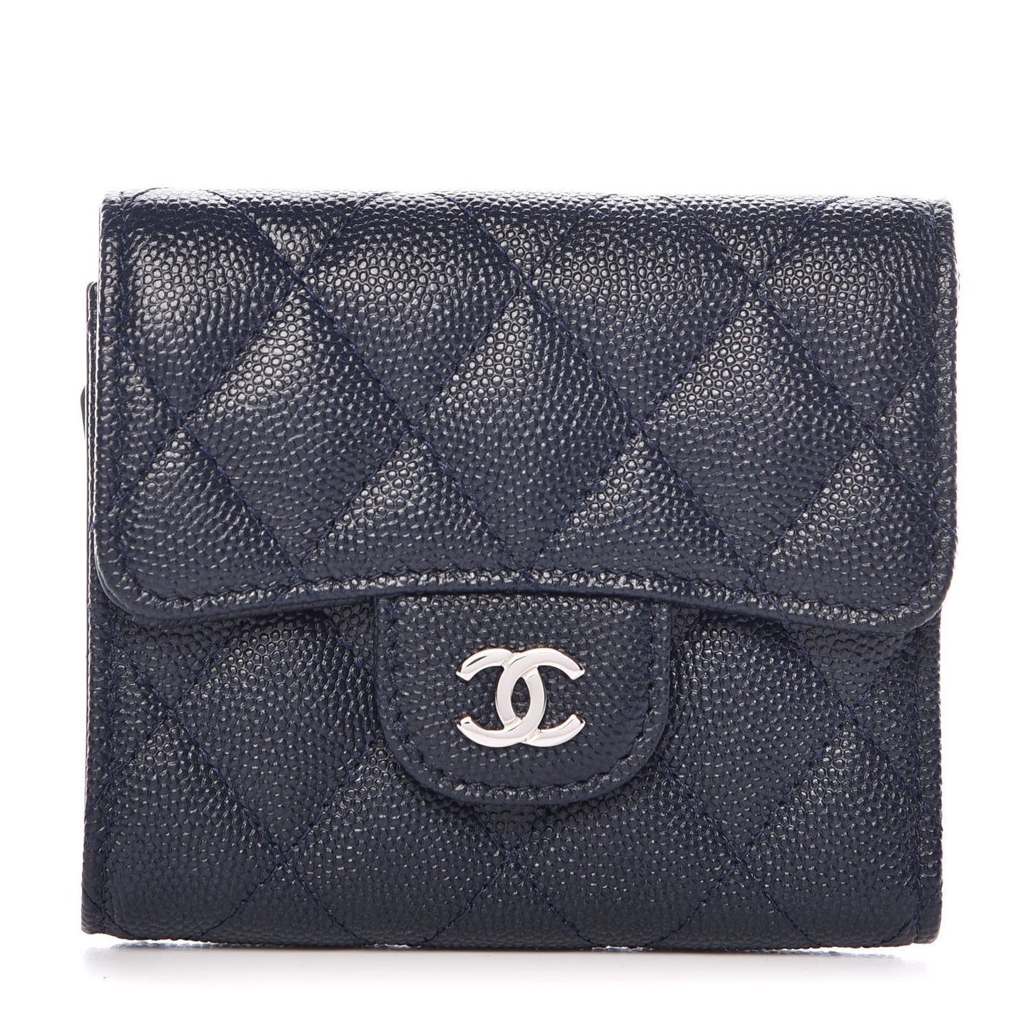 Caviar Quilted Compact Flap Wallet Navy