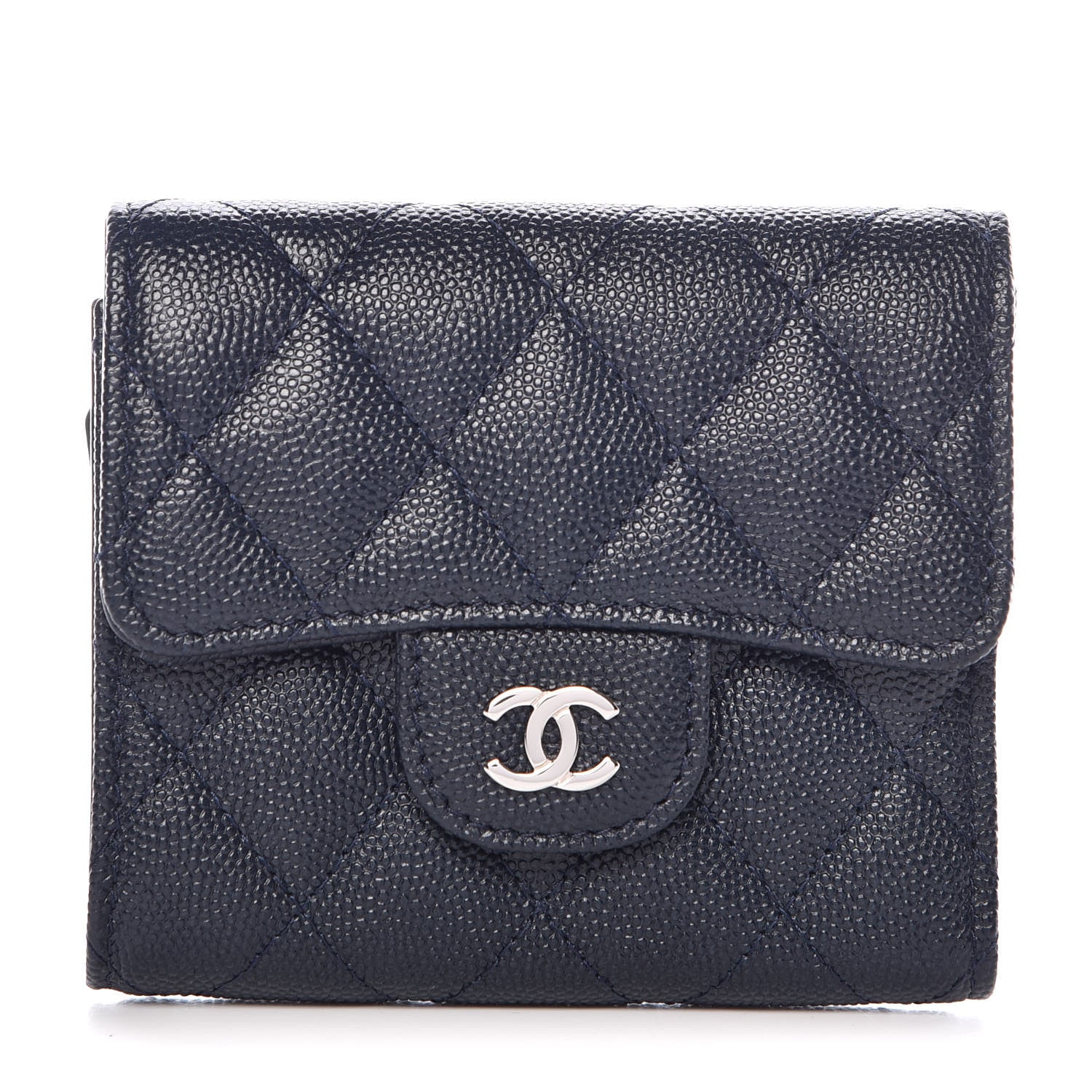 Chanel Caviar Quilted Compact Flap Wallet Navy 1 of 9
