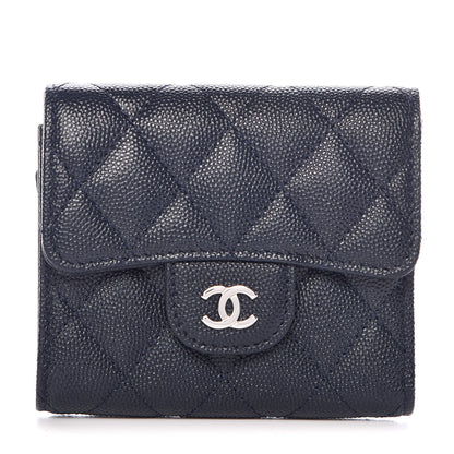 Chanel Caviar Quilted Compact Flap Wallet Navy 1 of 9