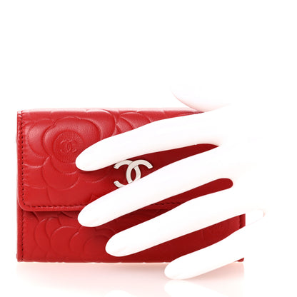 Chanel Lambskin Camellia Embossed Flap Card Holder Red 2 of 9