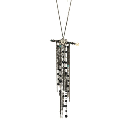 Chanel Ruthenium Crystal Pearl Beaded Enamel CC Multi Chain Bar Necklace Black 1 of 6