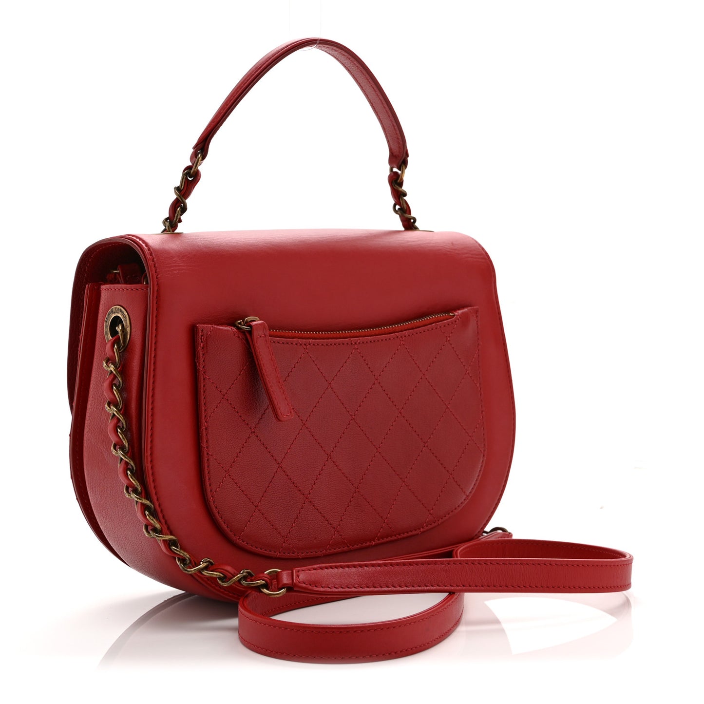 Shiny Calfskin Goatskin Quilted Small Coco Curve Messenger Flap Red