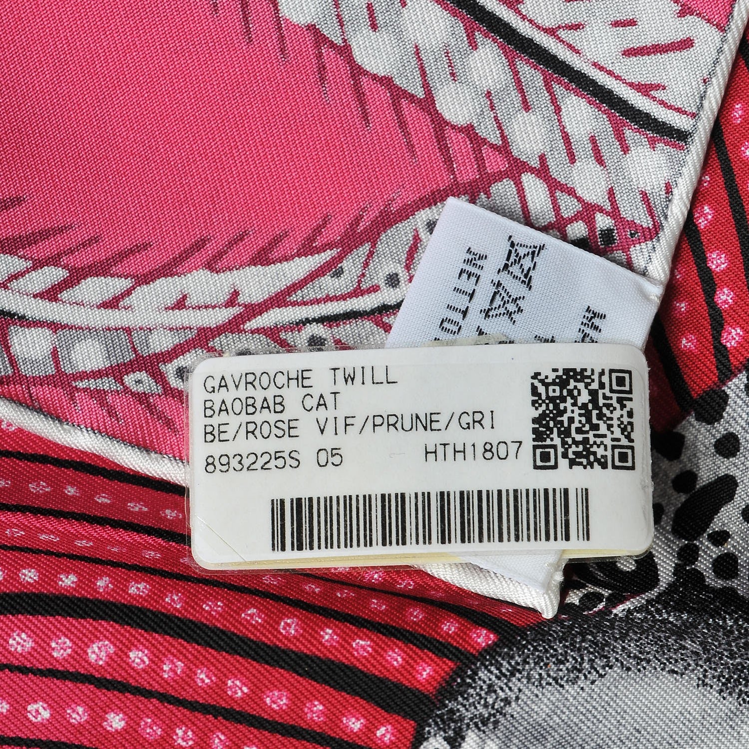Hermes Silk Baobab Cat Pocket Square Scarf Rose Vif Prune Gris 7 of 8
