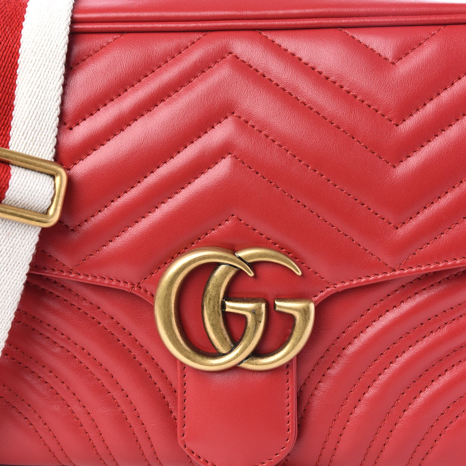 Gucci Calfskin Matelasse Sylvie Web Small GG Marmont Top Handle Shoulder Bag Hibiscus Red 8 of 8