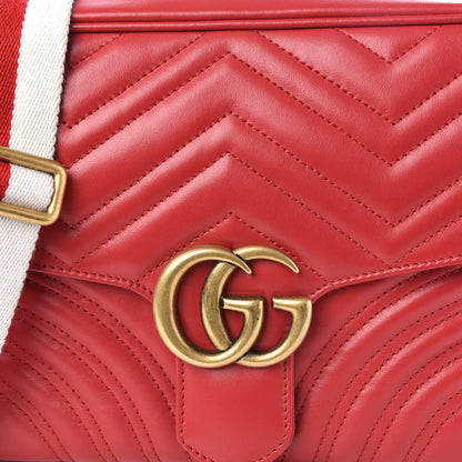 Gucci Calfskin Matelasse Sylvie Web Small GG Marmont Top Handle Shoulder Bag Hibiscus Red 8 of 8