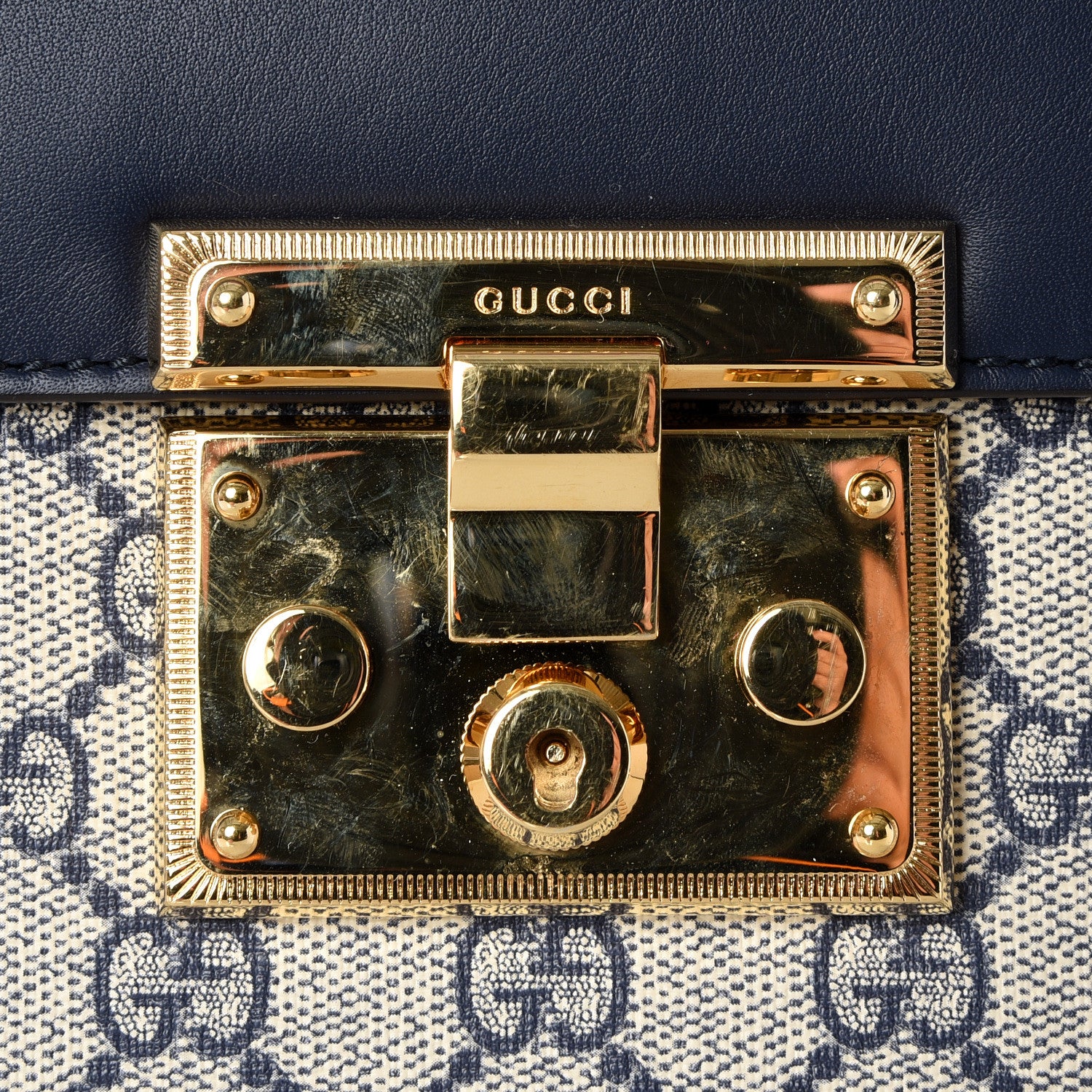 Gucci GG Supreme Monogram Calfskin Medium Padlock Top Handle Bag Beige Blue Mystic White Hibiscus Red 11 of 19