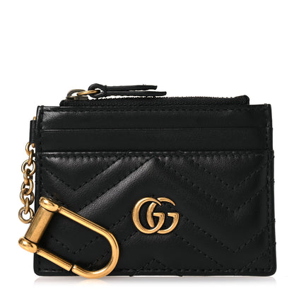 Gucci Calfskin Matelasse Chevron GG Marmont Key Case Card Holder Black 1 of 8