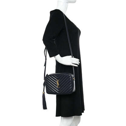 Saint Laurent Calfskin Matelasse Monogram Lou Camera Bag Deep Marine 3 of 9