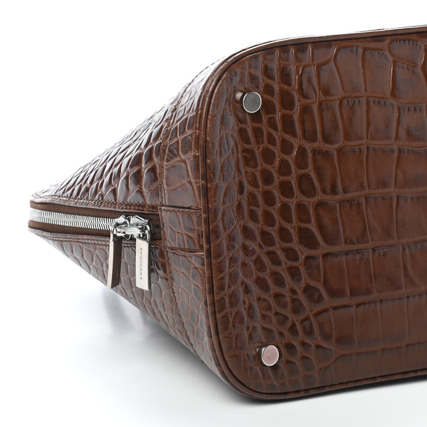 Crocodile Embossed Calfskin Large Bowler Bag Brown
