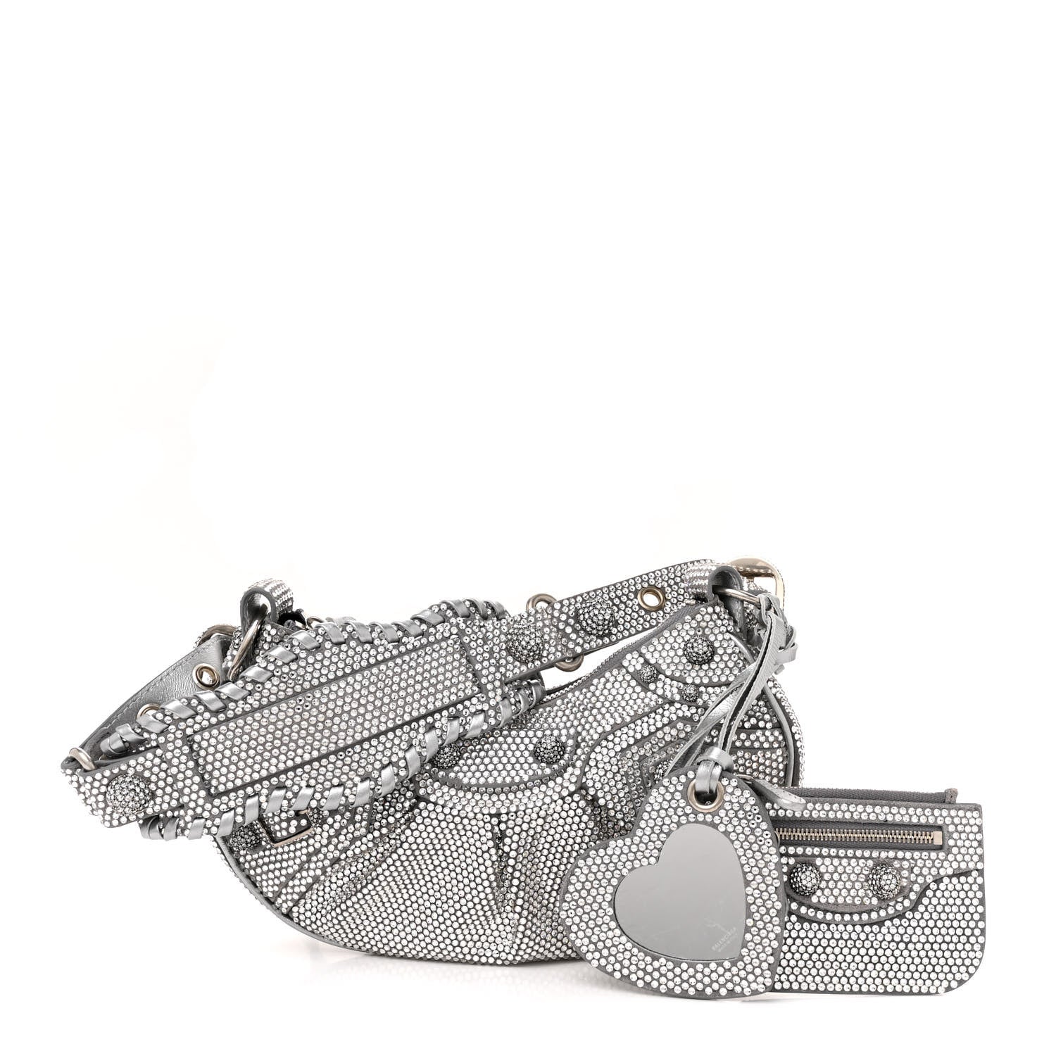 Balenciaga Rhinestone Encrusted Le Cagole Shoulder Bag XS Silver