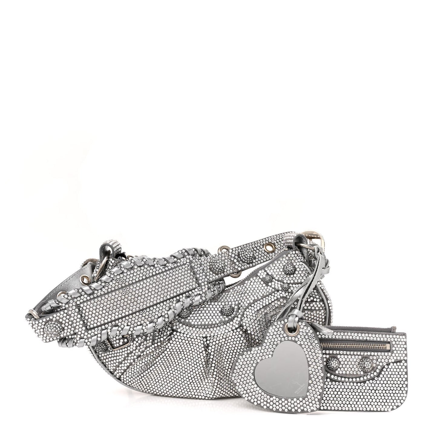 Rhinestone Encrusted Le Cagole Shoulder Bag XS Silver