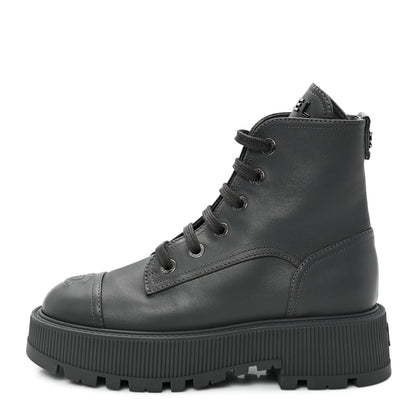 Chanel Calfskin CC Lace Up Combat Boots 36.5 Gray 1 of 12
