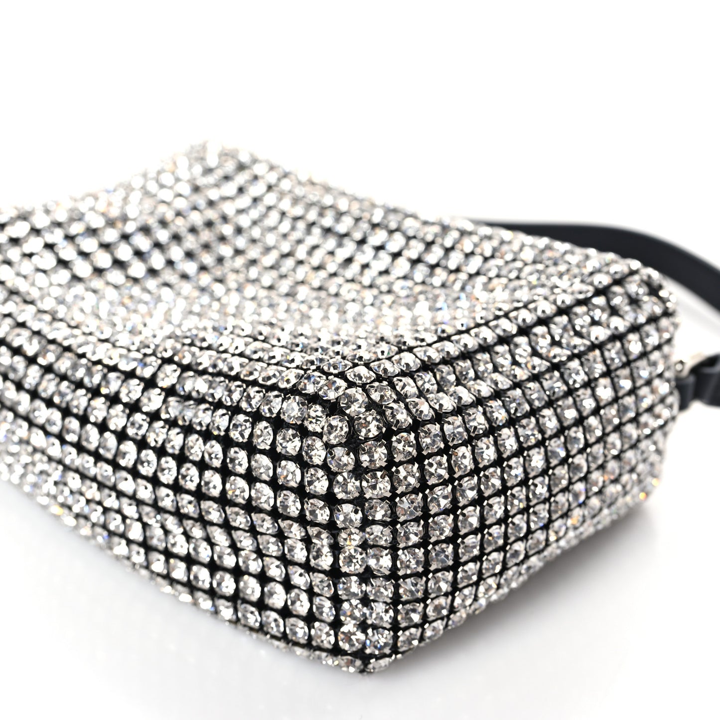 Mesh Crystal Rhinestone Mini Heiress Pouch Black Silver