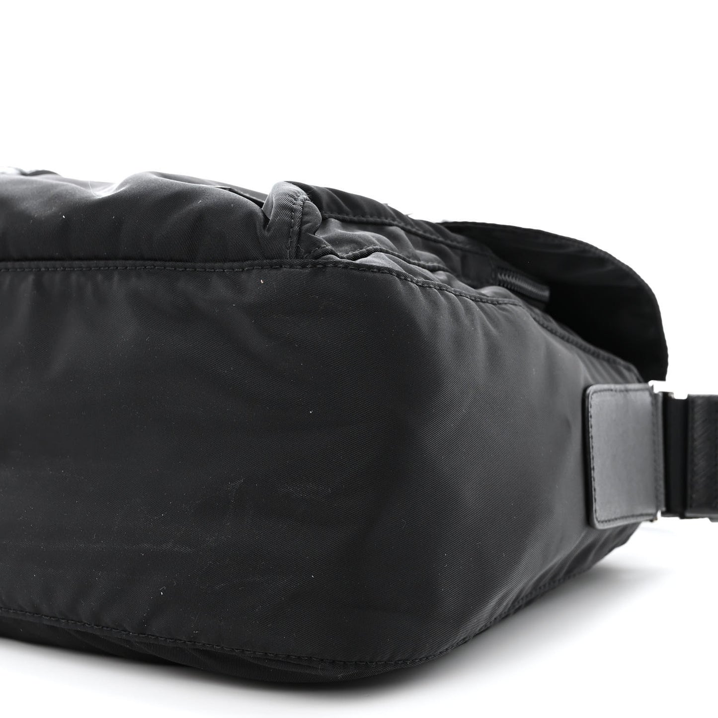 Re-Nylon Vela Saffiano Pocket Double Buckle Messenger Shoulder Bag Black