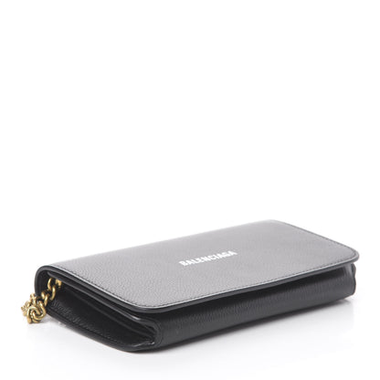 Balenciaga Grained Calfskin Logo Cash Continental Wallet on Chain Black White 3 of 7