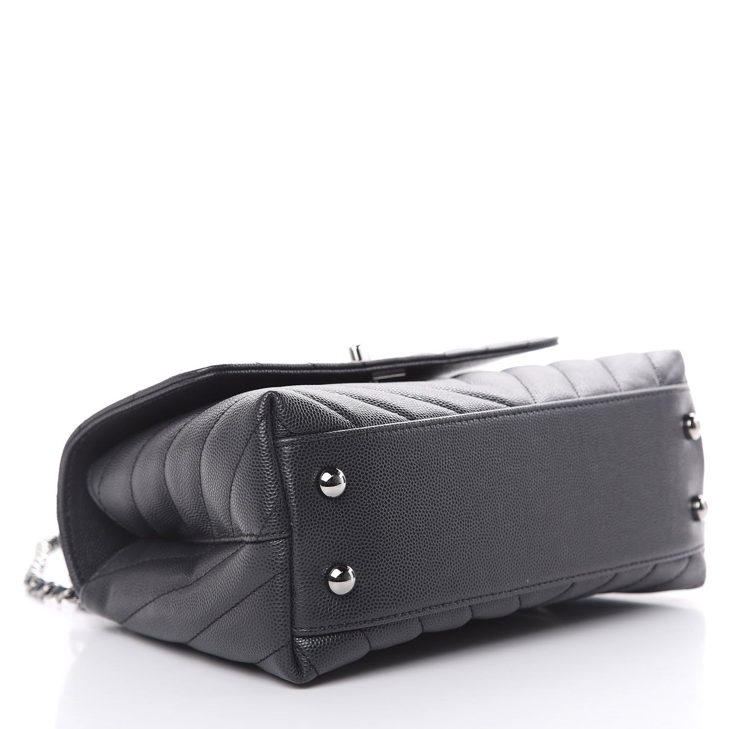 Caviar Chevron Quilted Mini Coco Handle Flap Dark Grey
