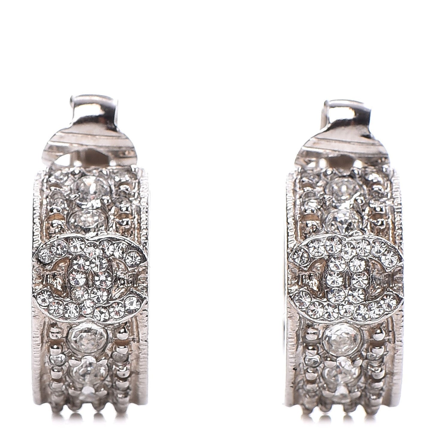 Crystal CC Hoop Clip On Earrings Silver