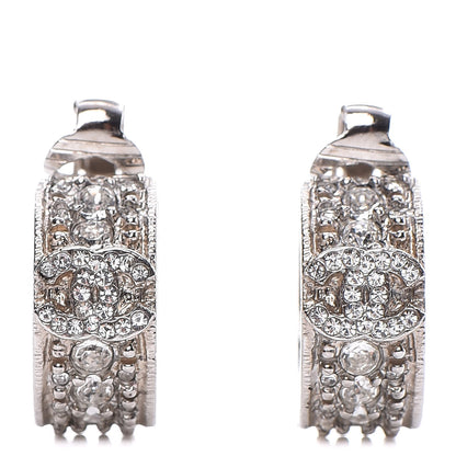 Chanel Crystal CC Hoop Clip On Earrings Silver 1 of 5