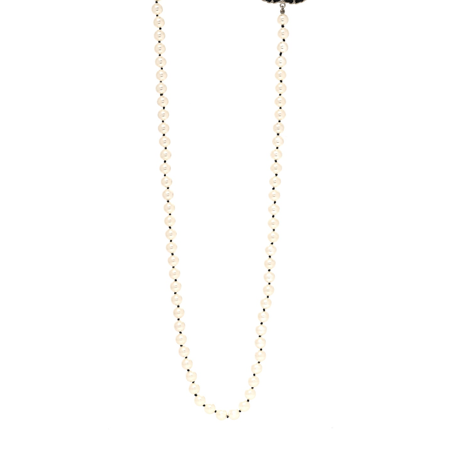 Pearl Crystal Lambskin CC Long Necklace Gold Black