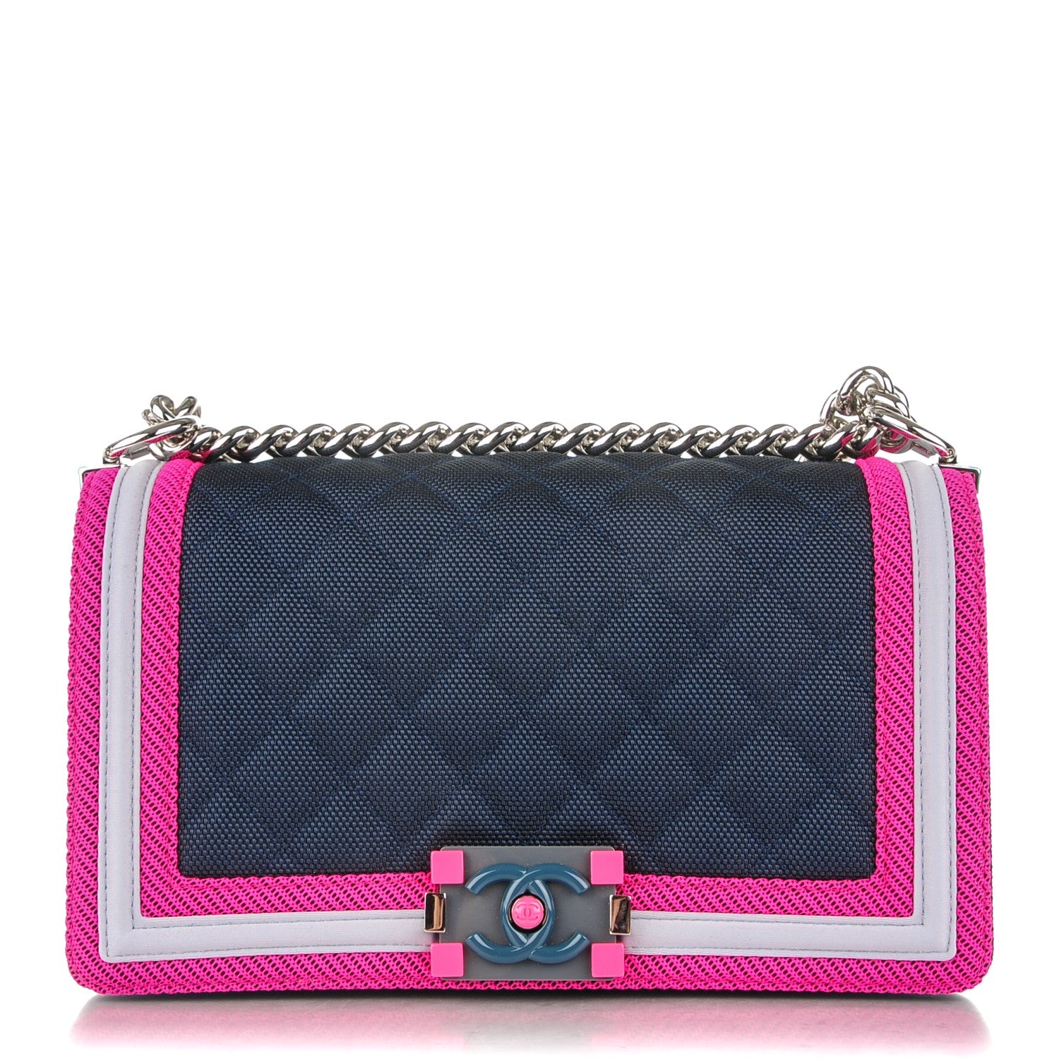 Chanel Canvas Quilted Medium Fluo Boy Flap Dark Navy Fuchsia Grey 1 of 7
