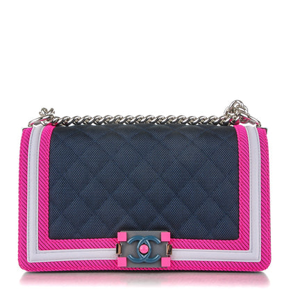 Chanel Canvas Quilted Medium Fluo Boy Flap Dark Navy Fuchsia Grey 1 of 7