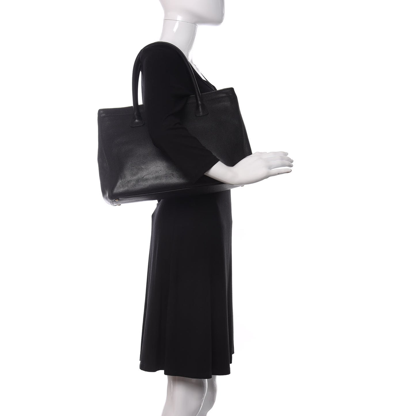 Calfskin Cerf Executive Shopper Tote Black