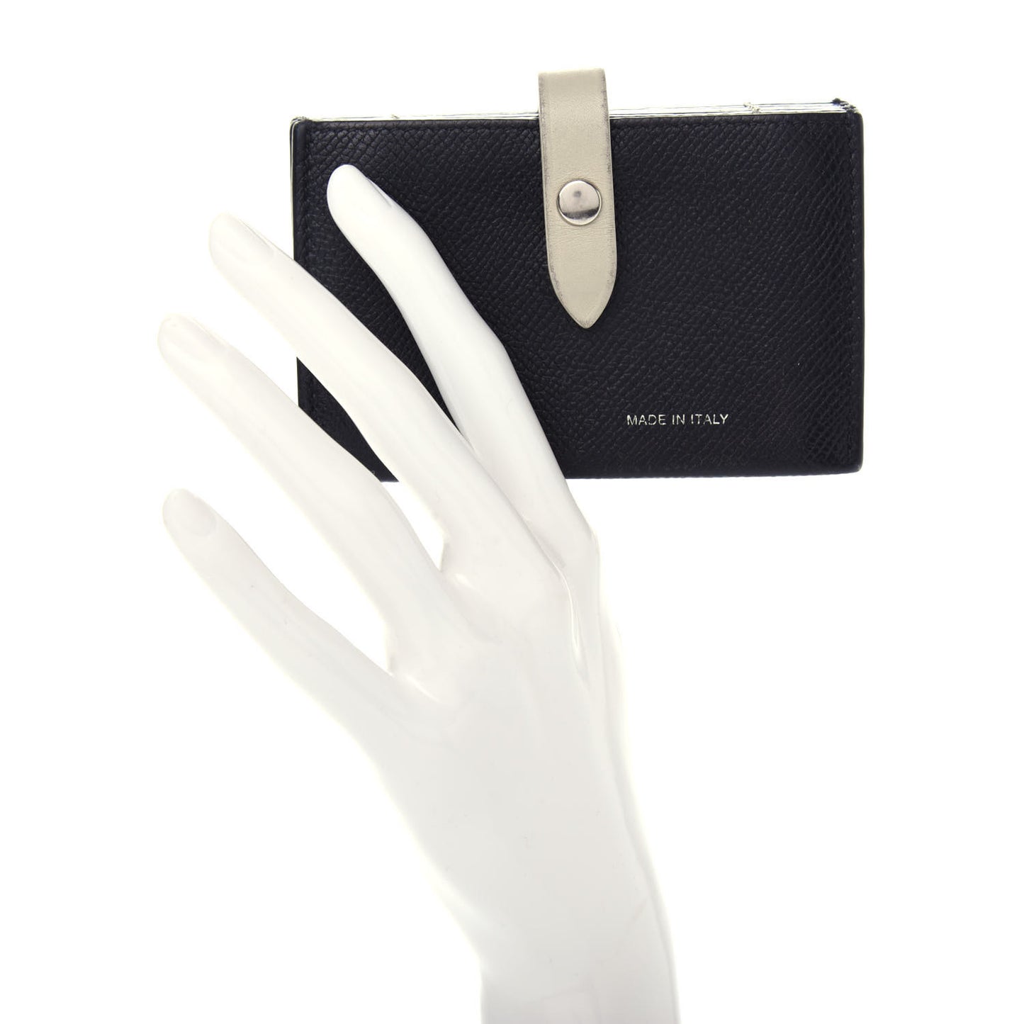 Grained Shiny Calfskin Accordion Card Holder Black Chalk