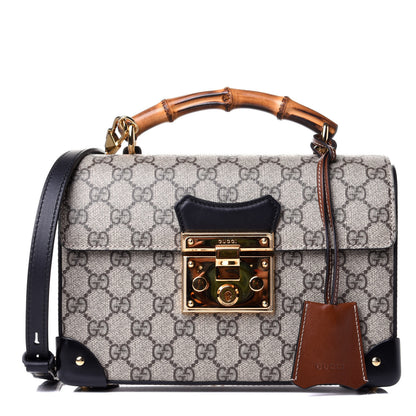 Gucci GG Supreme Monogram Small Padlock Bamboo Shoulder Bag Beige Black Cuir 1 of 10