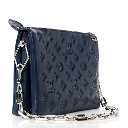 Louis Vuitton Lambskin Embossed Monogram Coussin PM Navy 3 of 9
