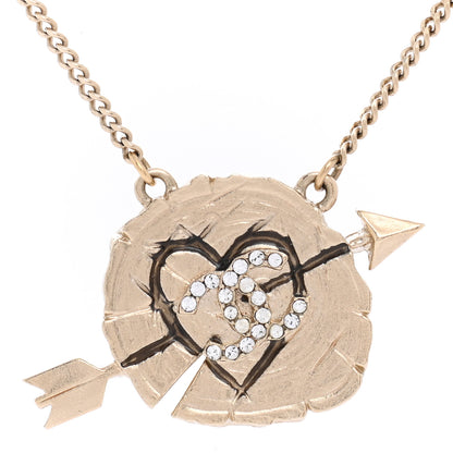 Chanel Crystal Heart Arrow Short Necklace Gold 4 of 7
