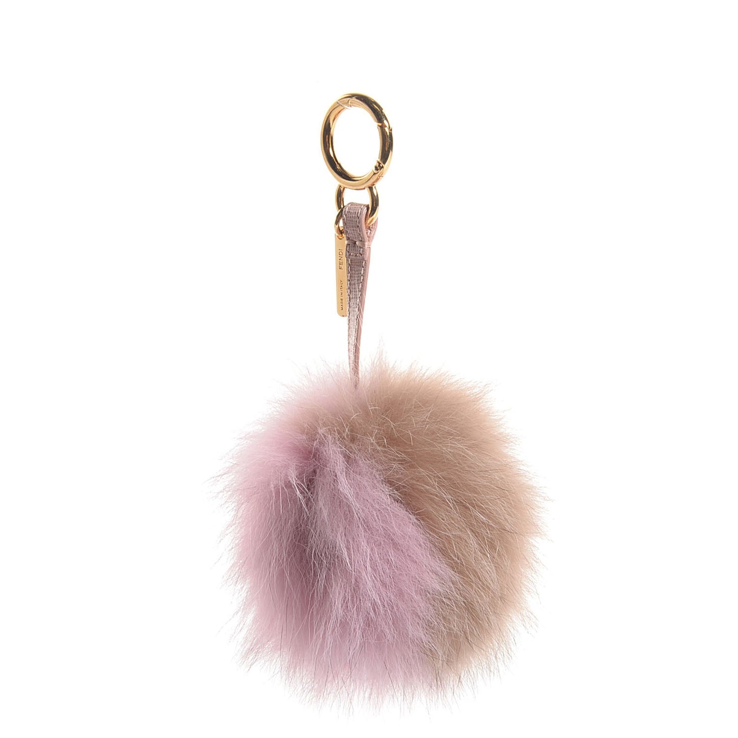 Fox Fur Vitello Elite Bi-Color Pom Pom Bag Charm Rosa Cammello Cipria