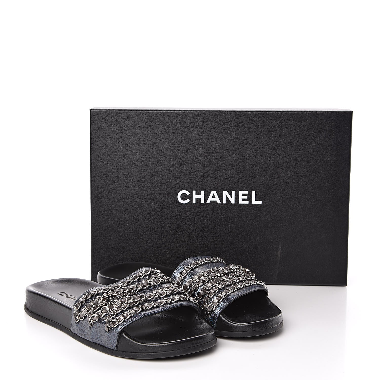 Chanel Lambskin Chain Flat Sandals 37 Dark Blue 11 of 11