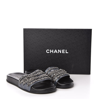 Chanel Lambskin Chain Flat Sandals 37 Dark Blue 11 of 11