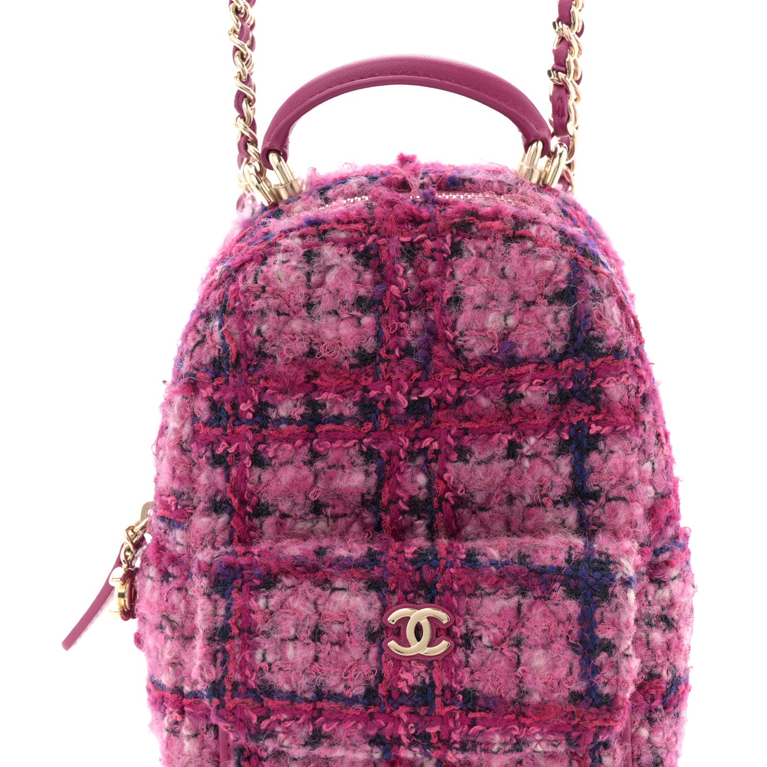 Chanel Tweed Quilted CC Mini Classic Backpack Fuchsia Navy 8 of 12