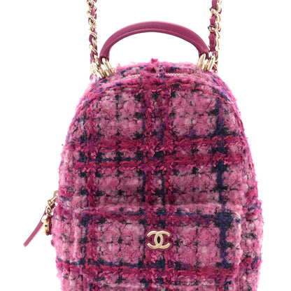 Chanel Tweed Quilted CC Mini Classic Backpack Fuchsia Navy 8 of 12
