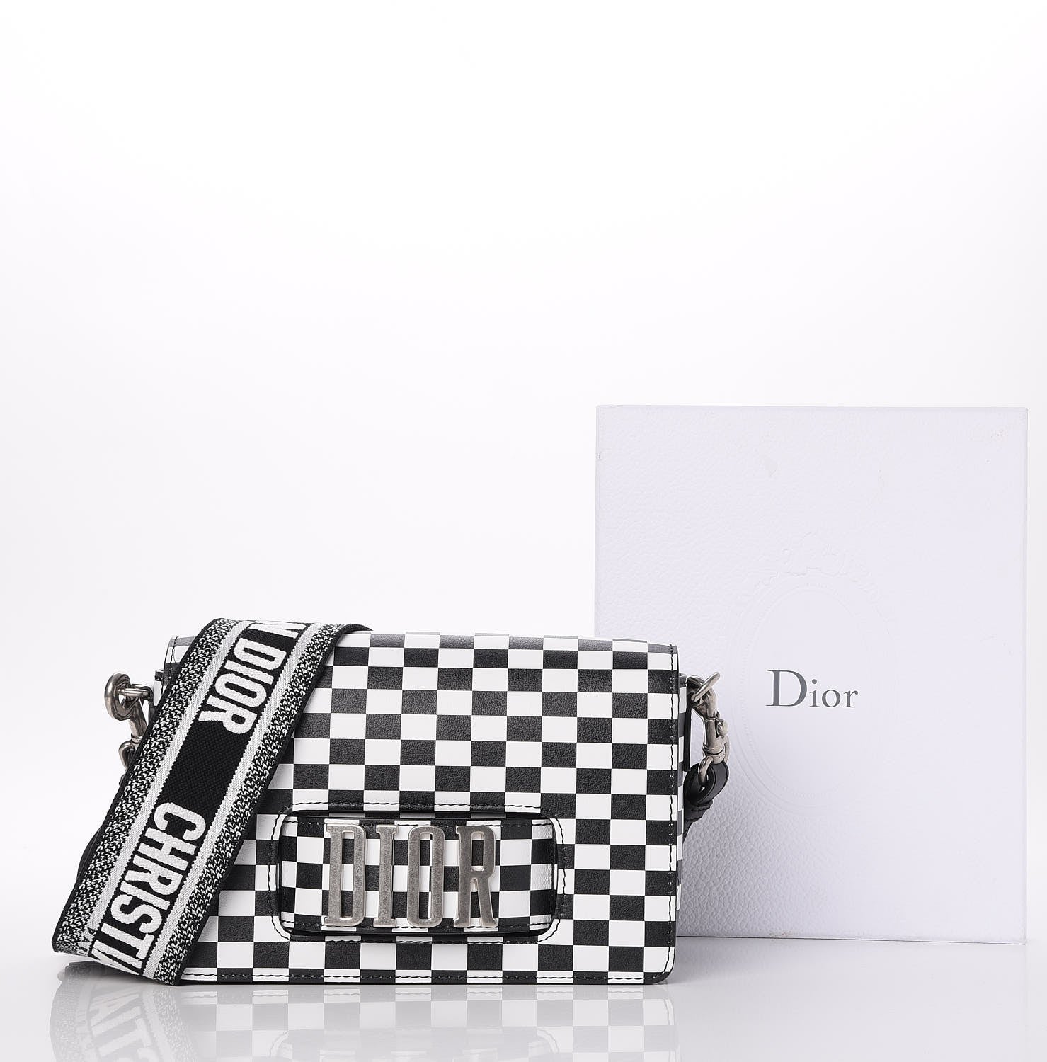 Christian Dior Smooth Calfskin Checkered Dio(r)evolution Flap Bag Black White 11 of 11