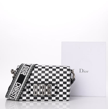 Christian Dior Smooth Calfskin Checkered Dio(r)evolution Flap Bag Black White 11 of 11