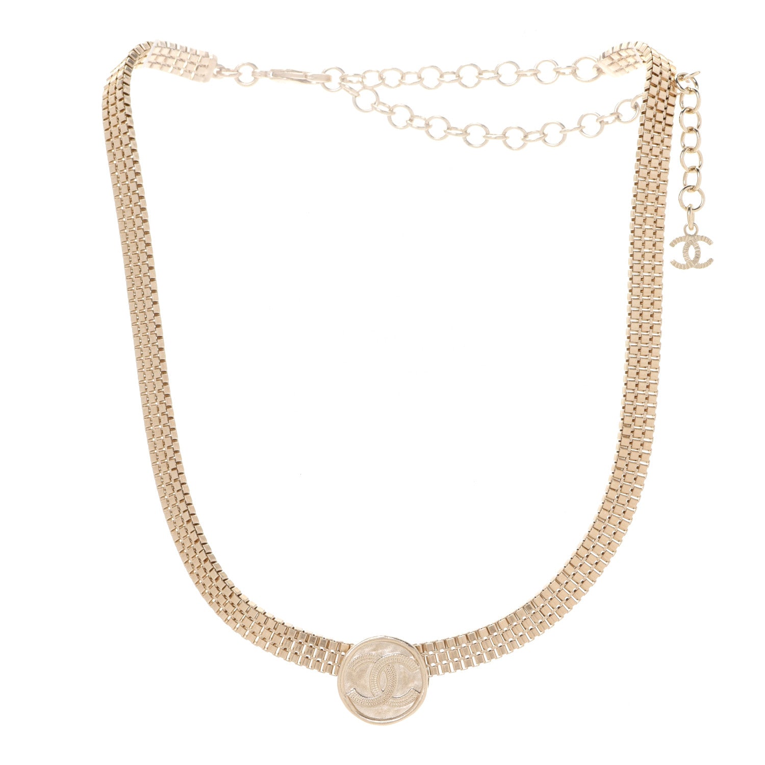 Chanel Metal Chain Link CC Medallion Choker Necklace Gold 3 of 6