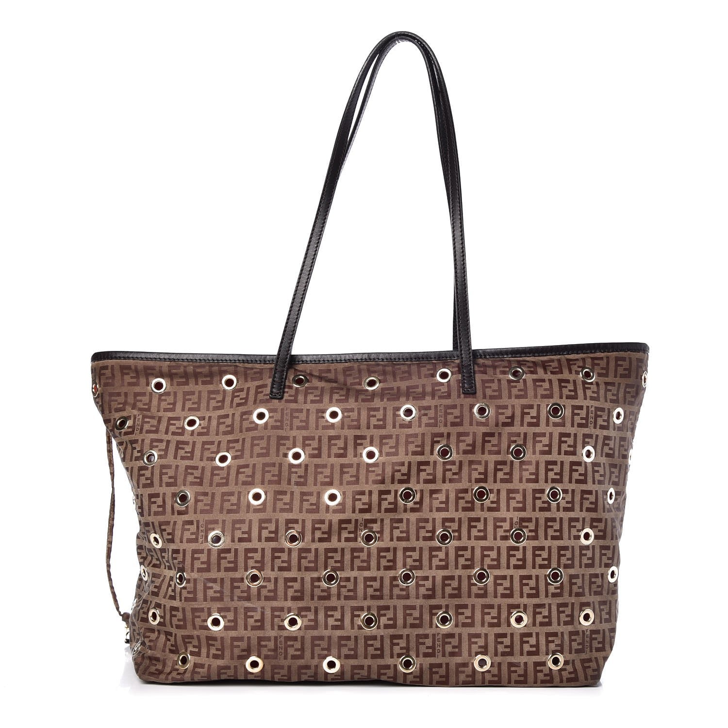 Fendi Nylon Zucchino Grommet Medium Roll Tote Mogano Panna Red Moro 3 of 12
