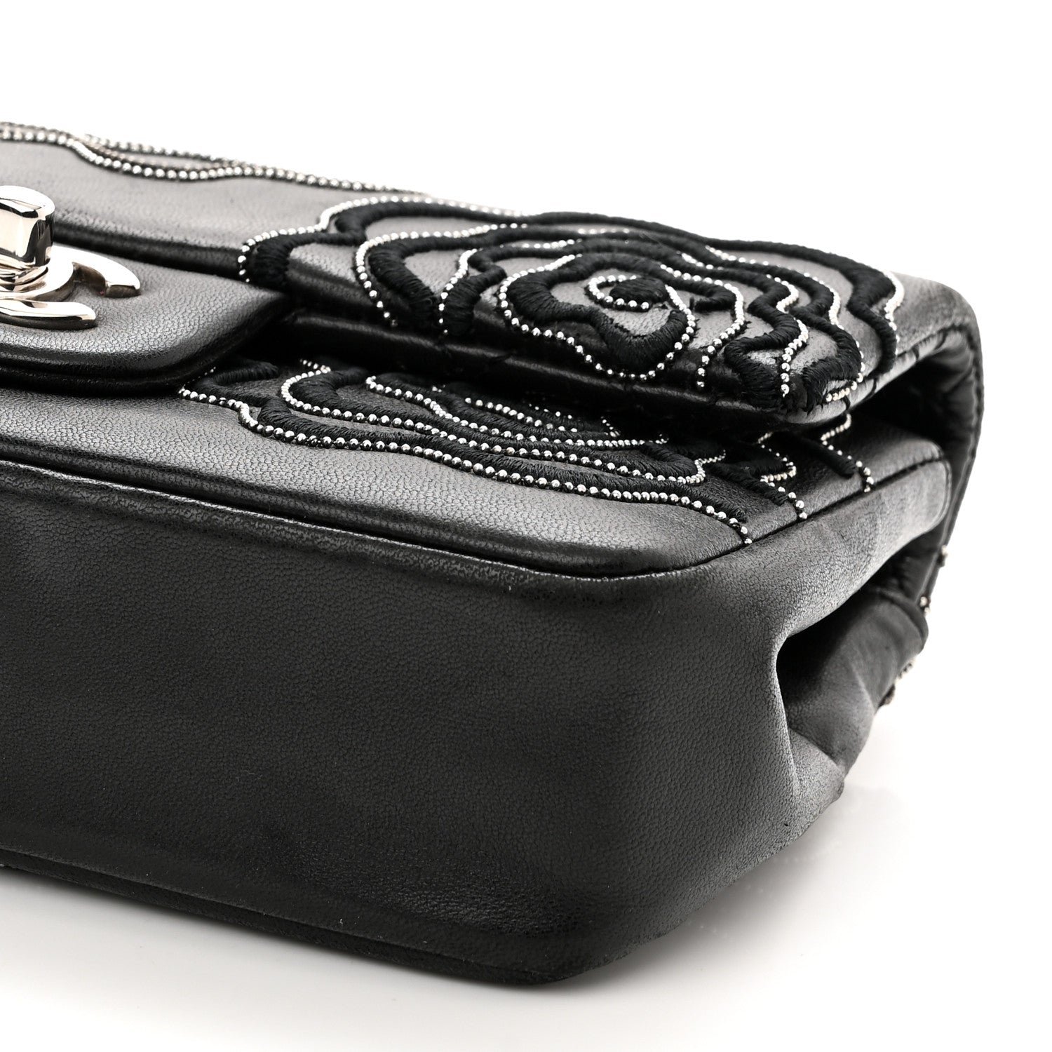 Chanel Lambskin Embroidered Camellia Follies Flap Black 9 of 10