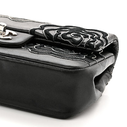 Chanel Lambskin Embroidered Camellia Follies Flap Black 9 of 10