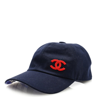 Chanel Cotton Beaded CC Cap Hat Navy Blue 1 of 7