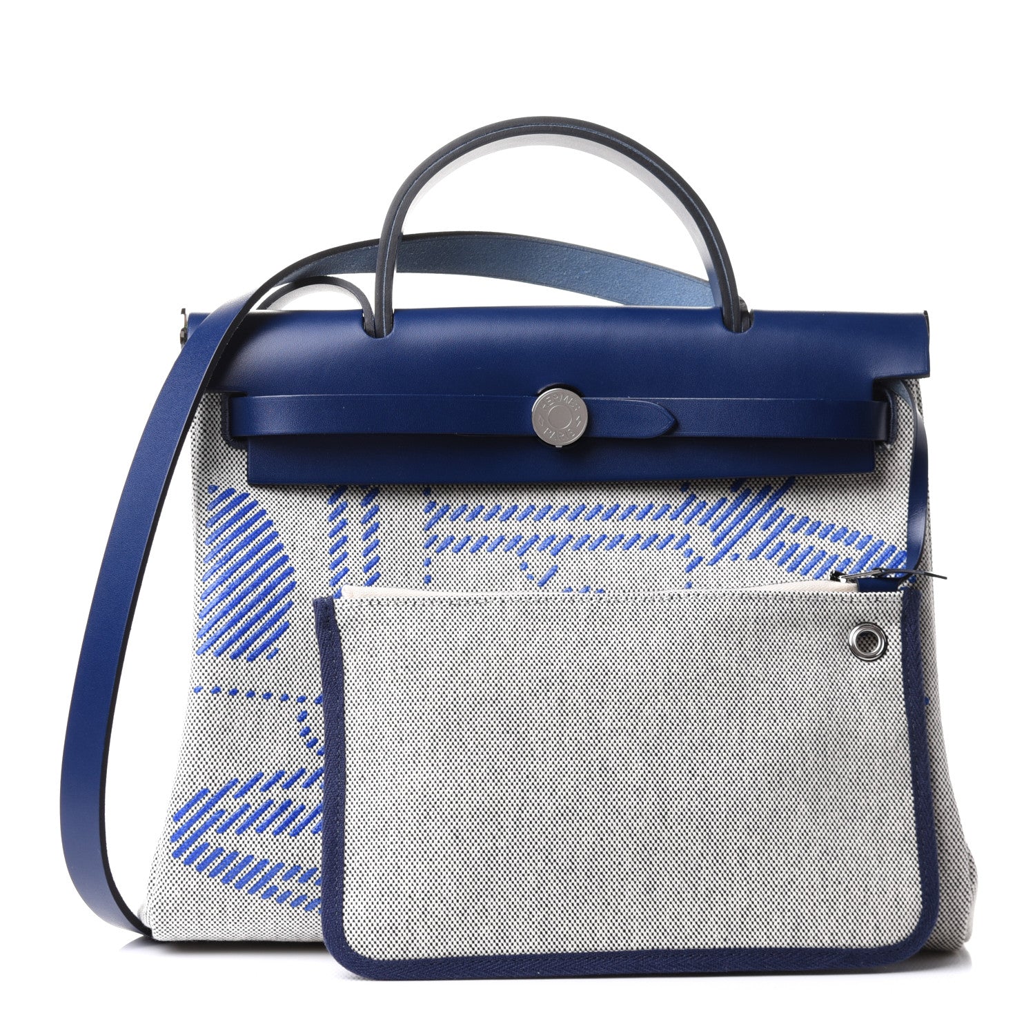 Hermes Vache Hunter Toile H Brides de Gala Herbag Zip Retourne 31 PM Bleu De France Ecru Black 1 of 11